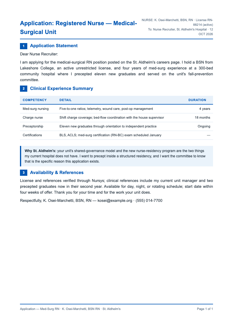 Medical report standard application letter